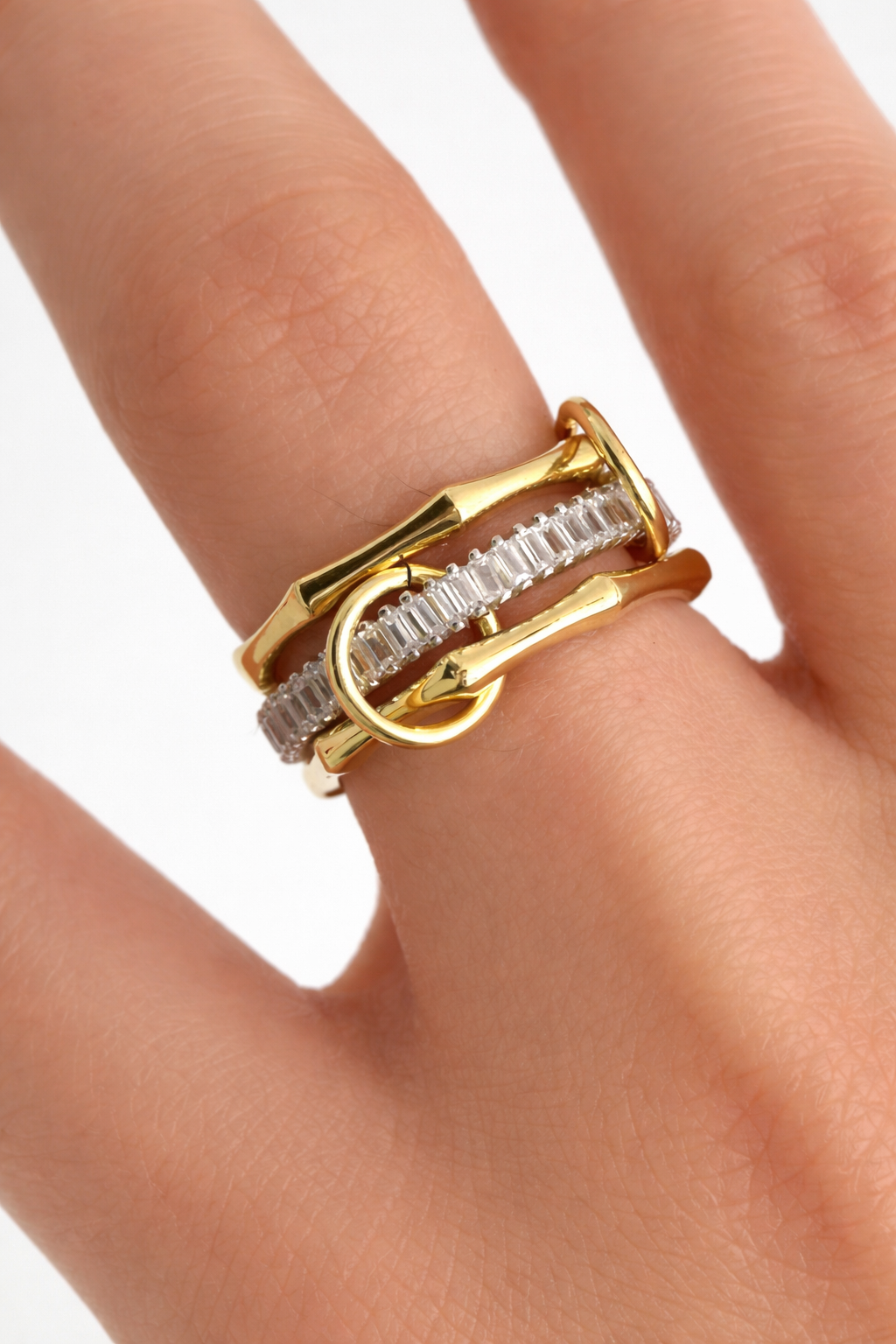 Golden Baguette Link Ring