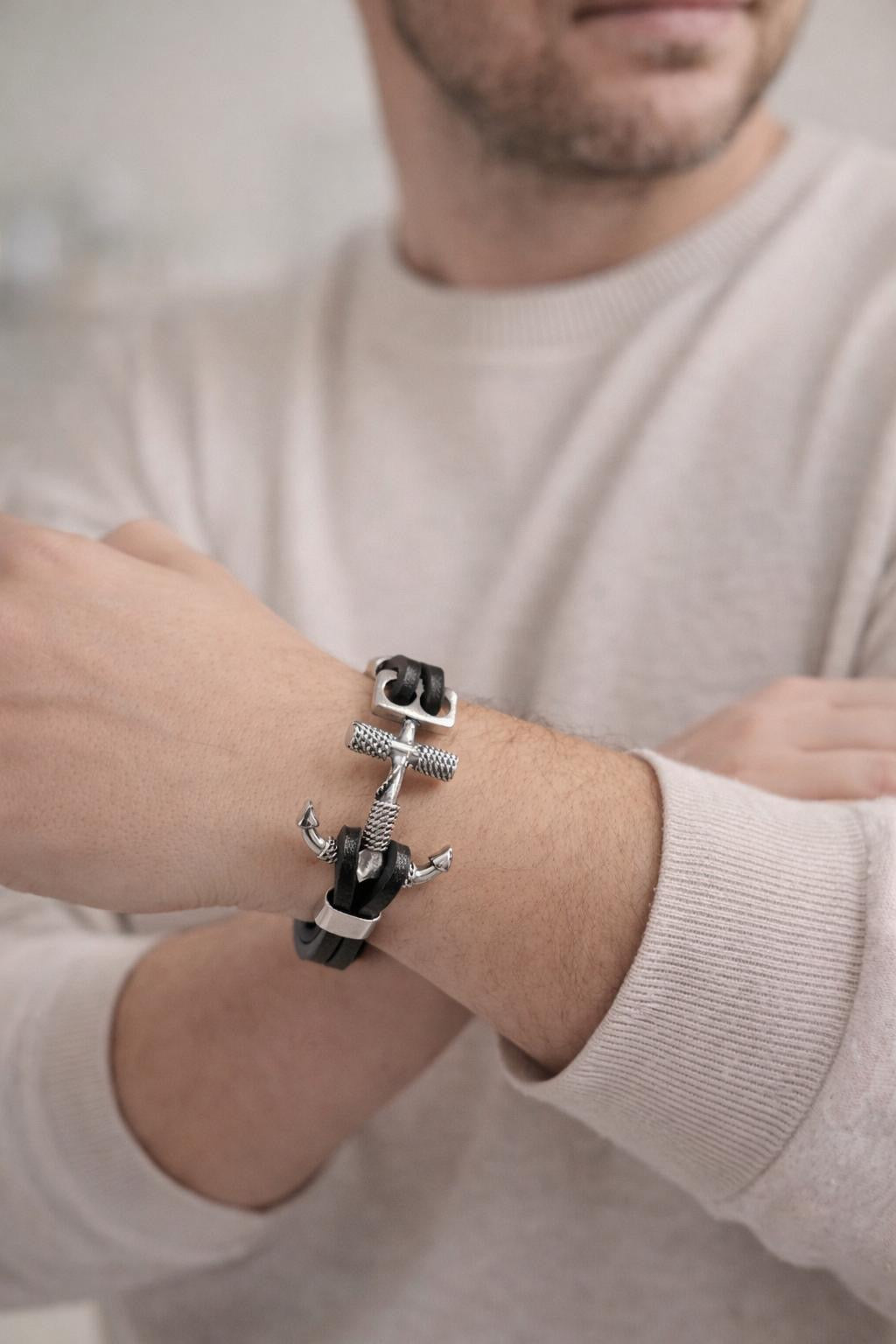 Anchor Leather Bracelet