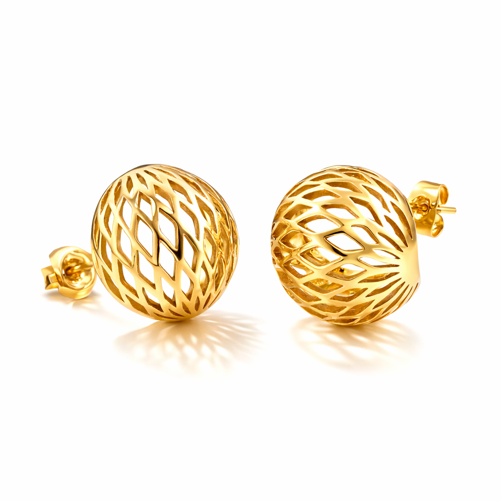 Golden Lattice Sphere Studs