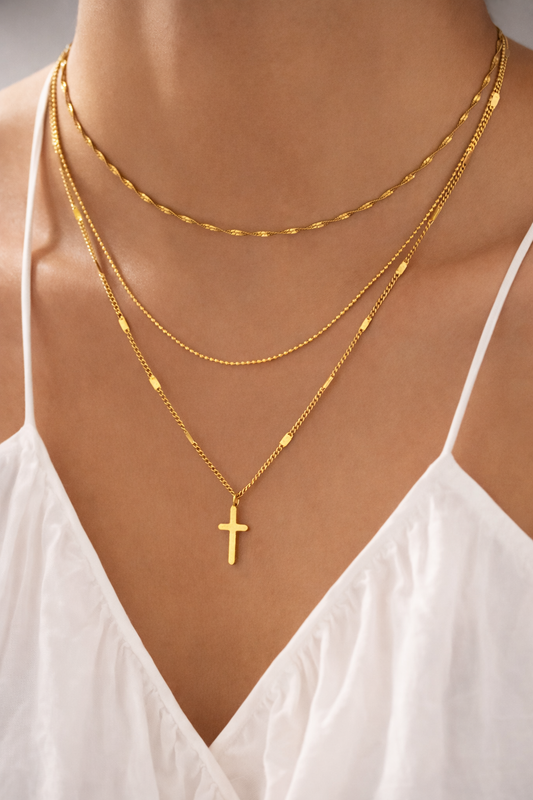 Layered Cross Necklace Set