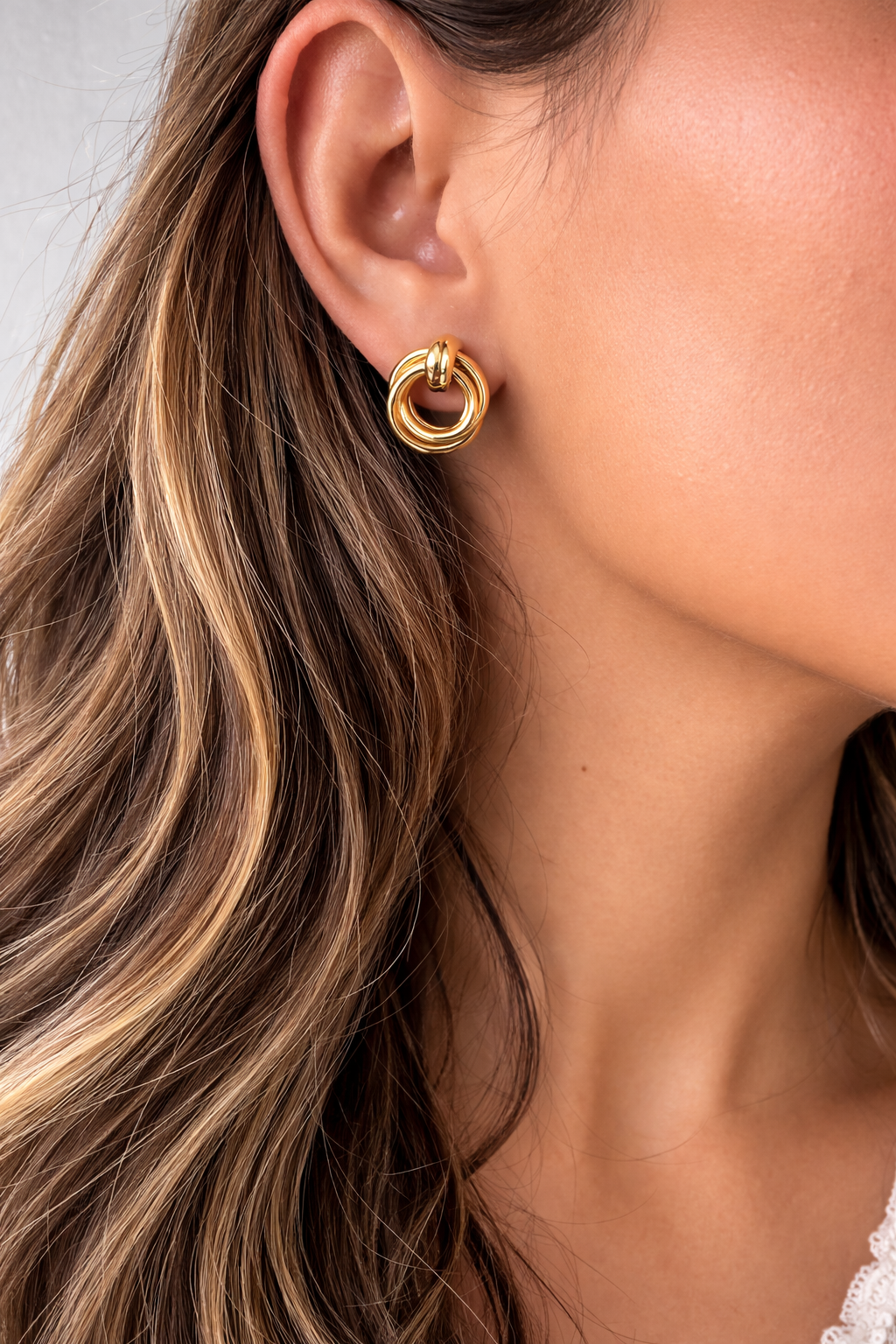 Golden Knot Double Hoop Studs