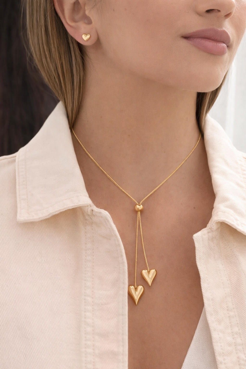 Double Heart Y Necklace
