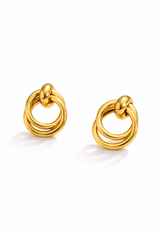 Golden Knot Double Hoop Studs