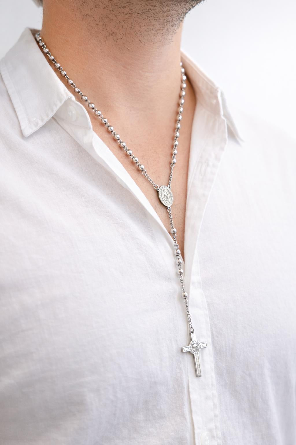 Stainless Steel Rosary Cross Necklace