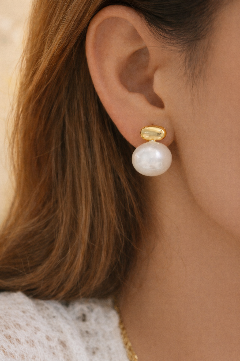 Golden Pearl Drop Earrings