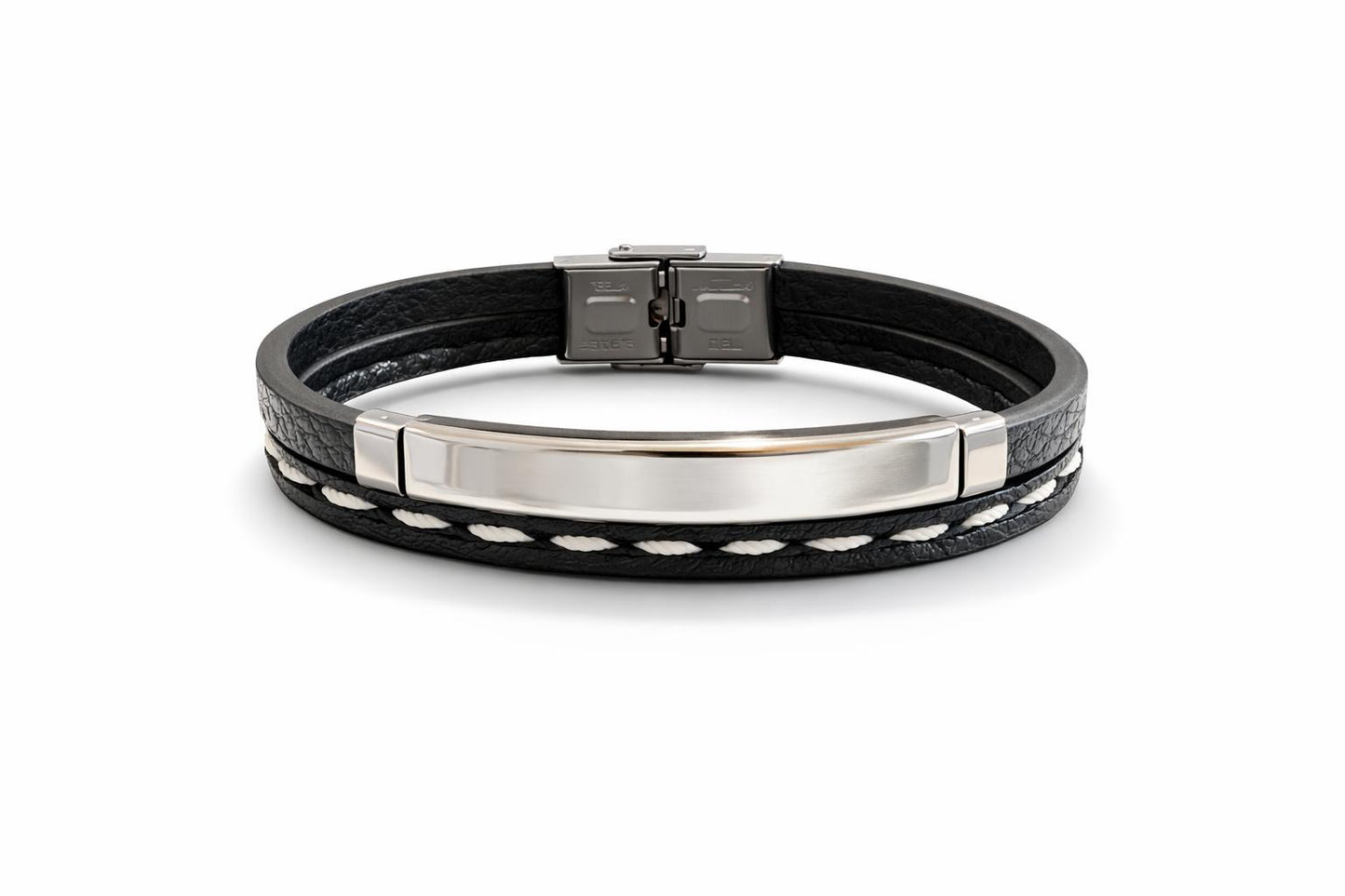 Men’s Black Steel Duo Bracelet – Stainless Steel & Semi Leather