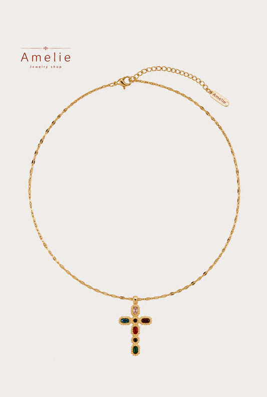 Rainbow Cross Necklace – Waterproof Stainless Steel
