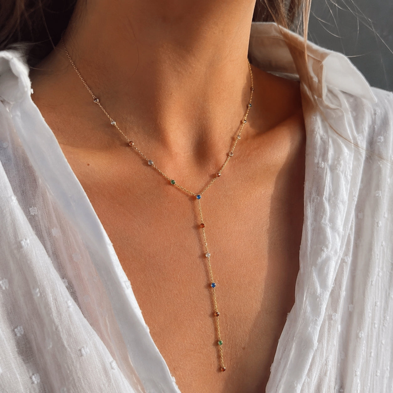 Birthstone Y Necklace – Gold