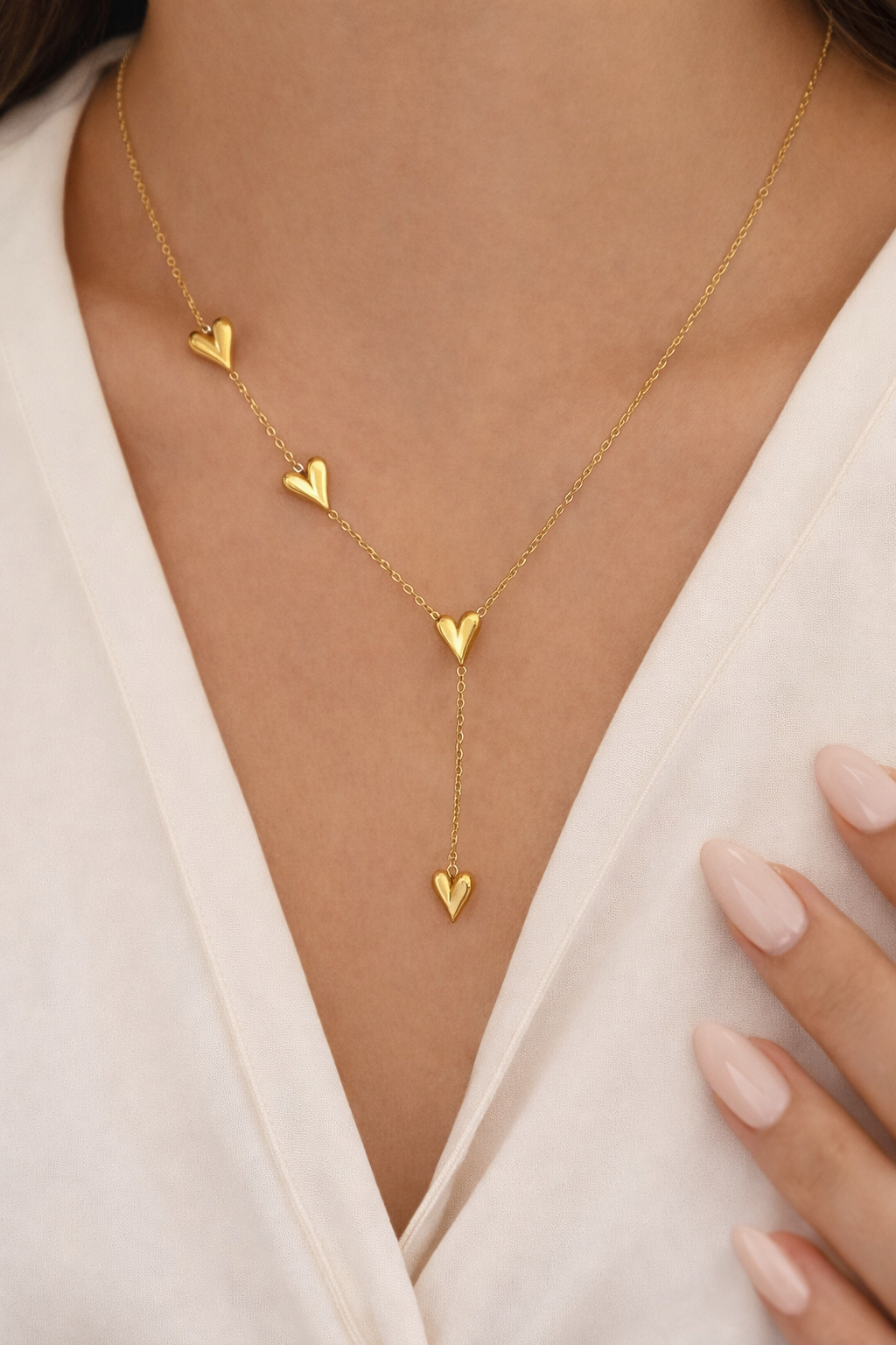 Golden Hearts Lariat Necklace