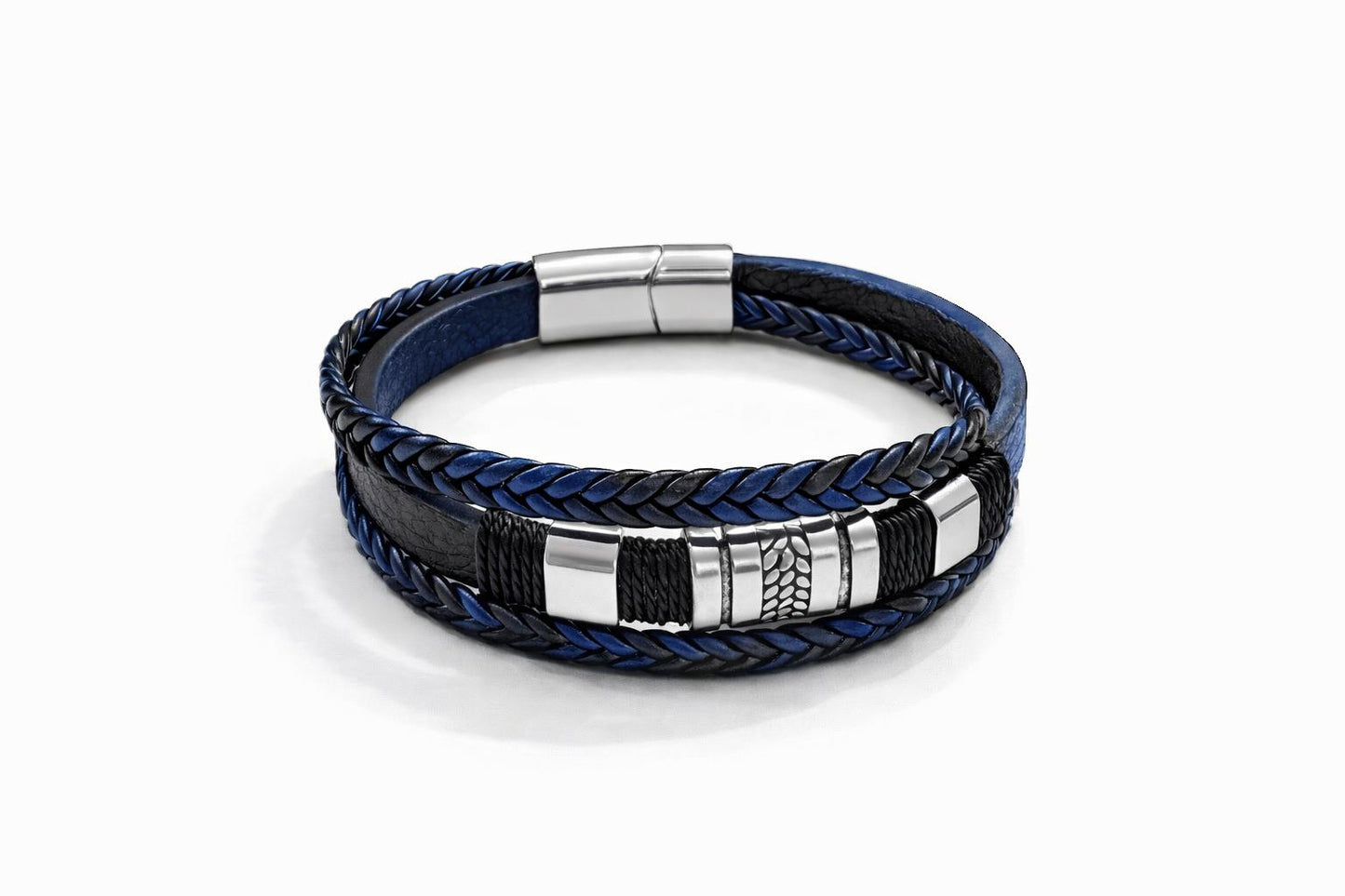 Blue & Black Braided Leather Bracelet