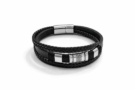 Blue & Black Braided Leather Bracelet
