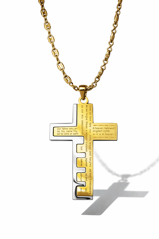Two-Tone Lord’s Prayer Cross Necklace
