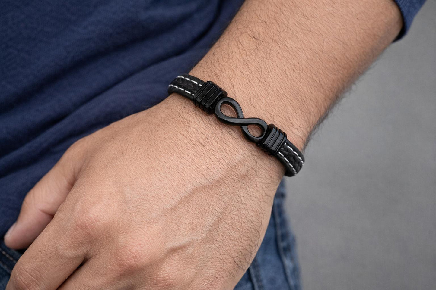 Infinity Black Leather Bracelet