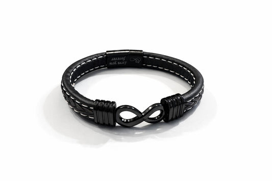 Infinity Black Leather Bracelet