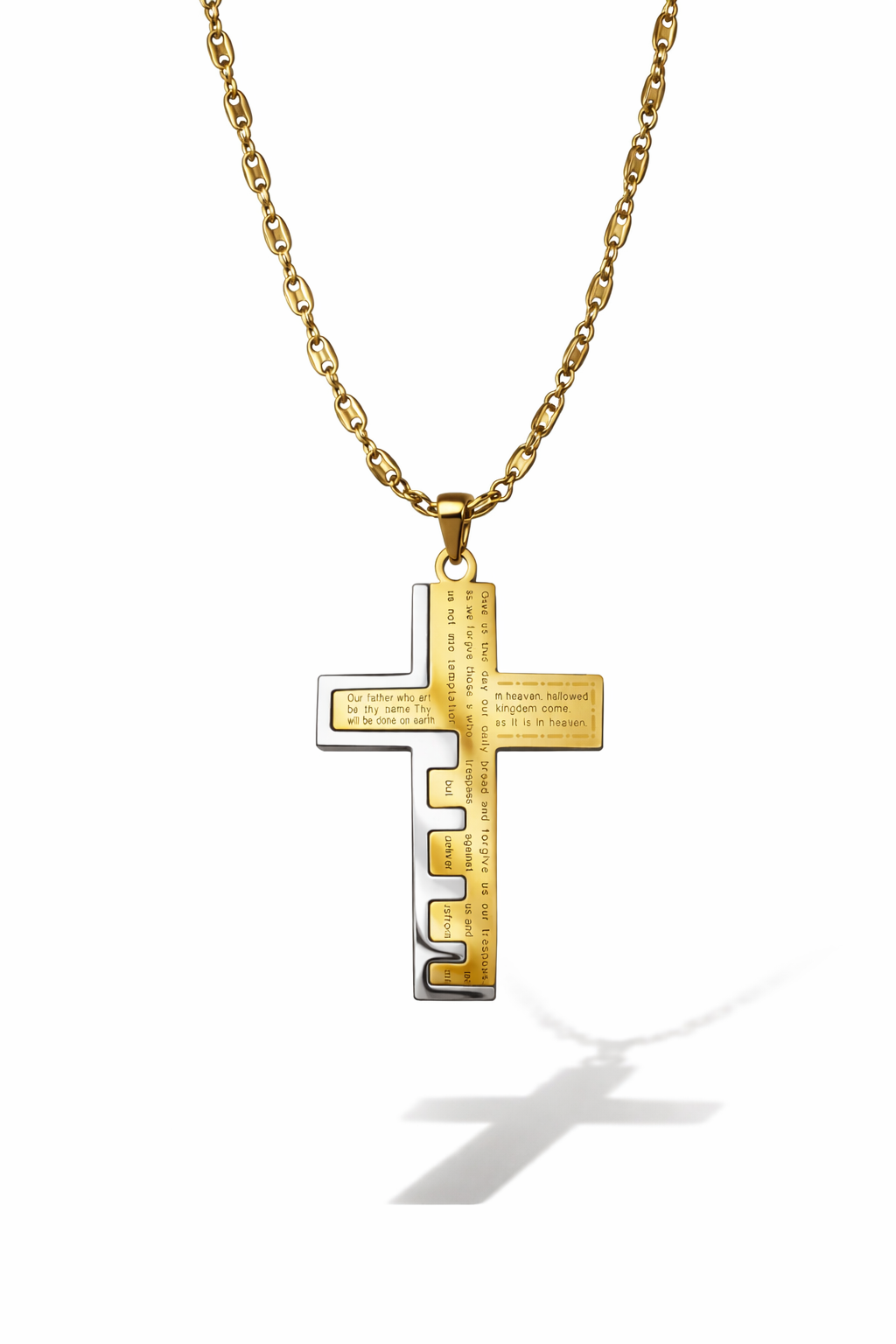 Two-Tone Lord’s Prayer Cross Necklace