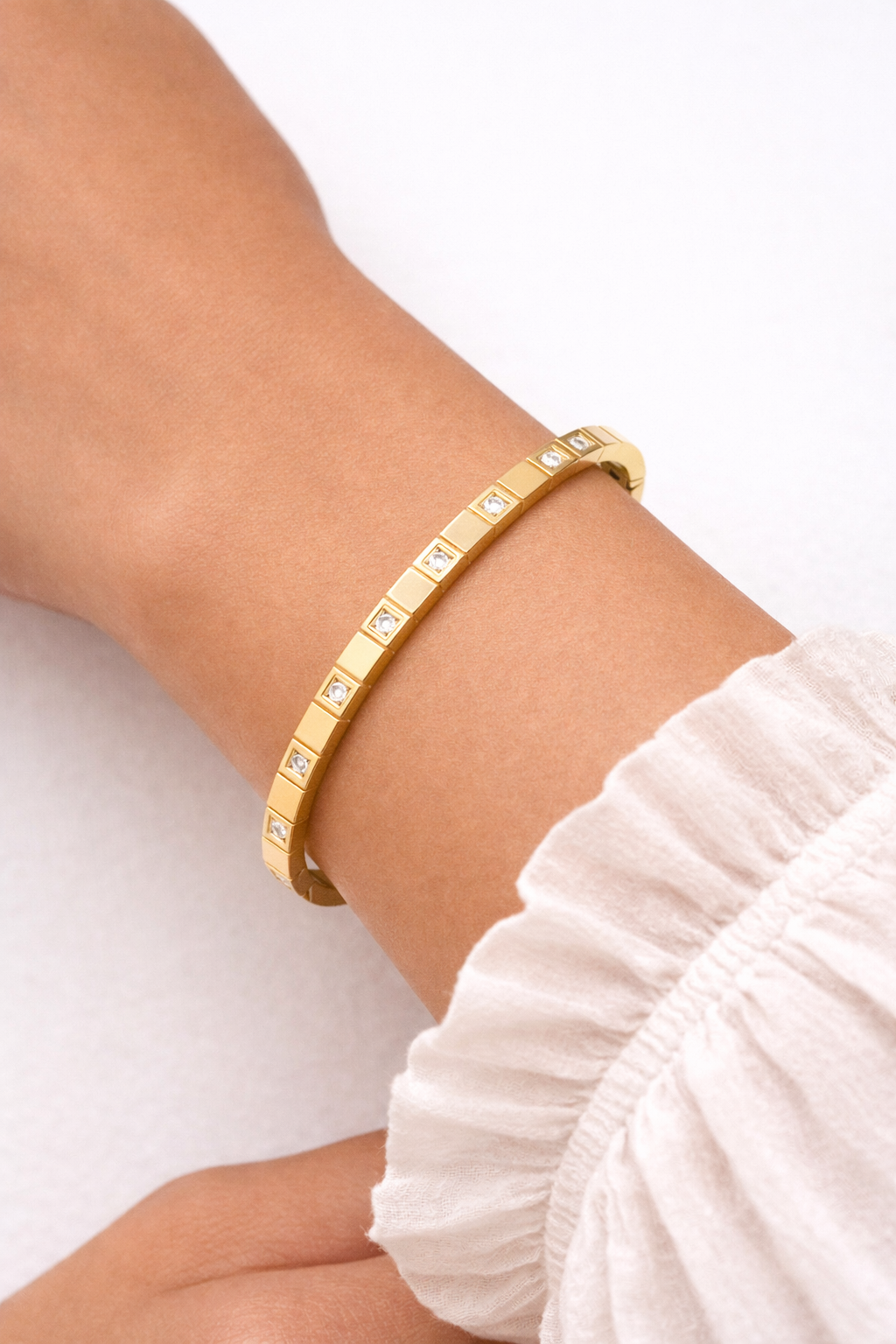 Luxe Square Crystal Bangle – Stainless Steel