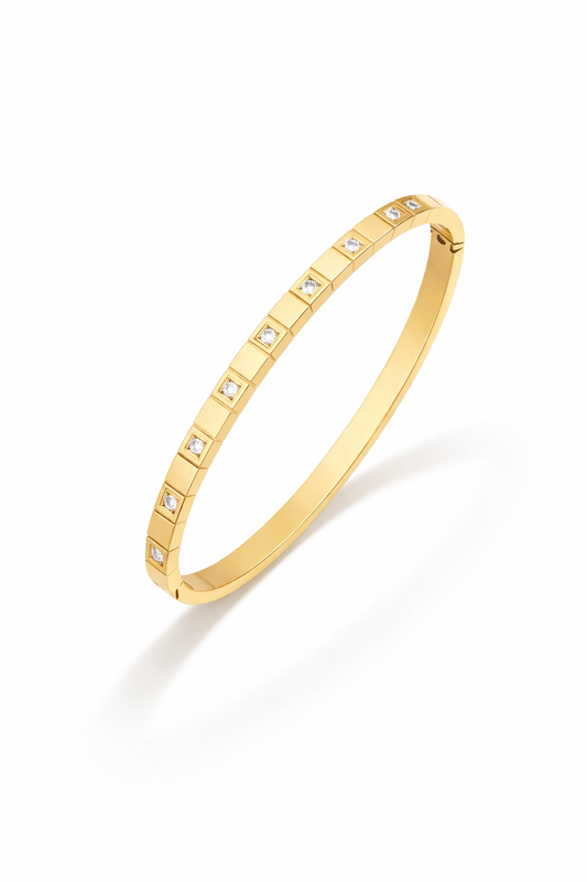 Luxe Square Crystal Bangle – Stainless Steel