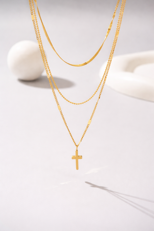 Layered Cross Necklace Set