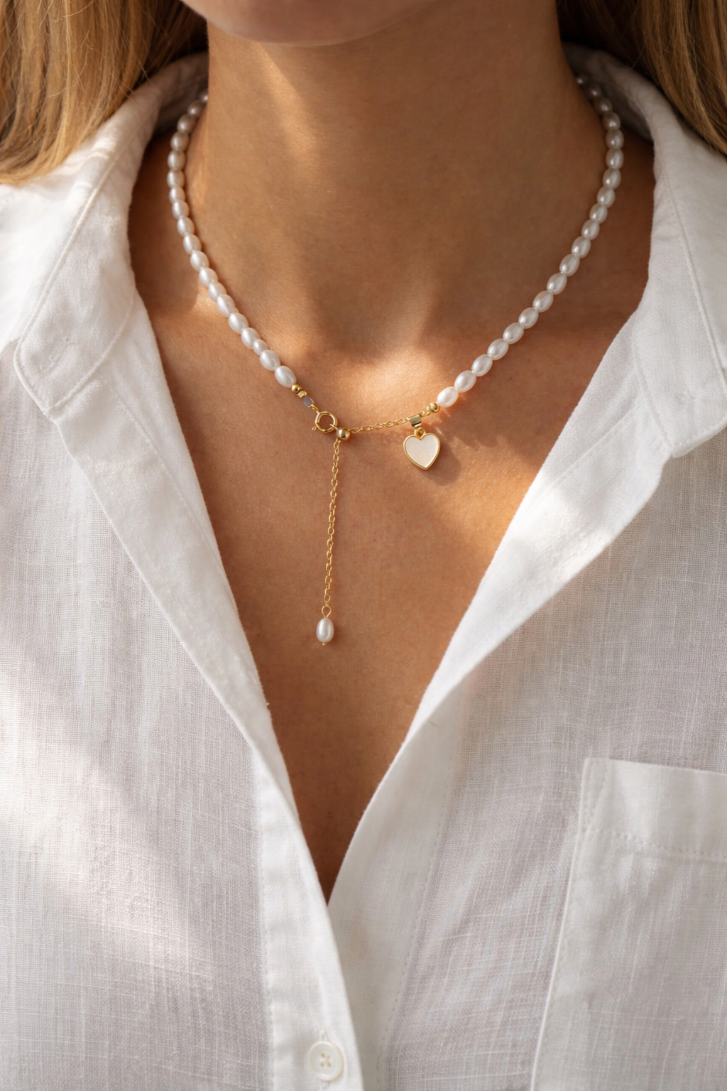 Pearl Heart Drop Necklace