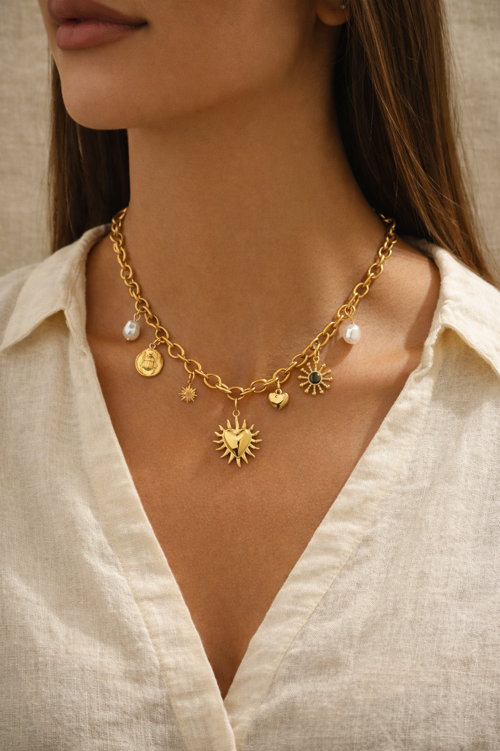 Golden Charm Heart Necklace