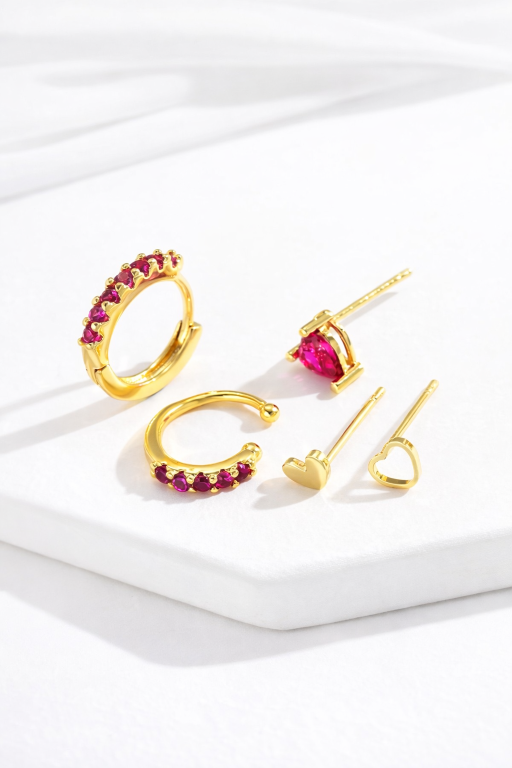 Ruby Heart Ear Stack Set