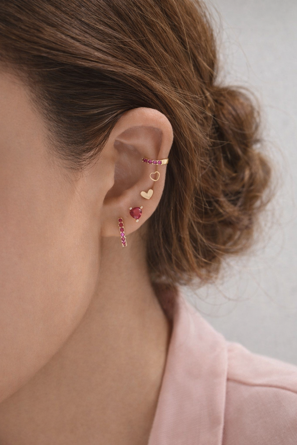 Ruby Heart Ear Stack Set